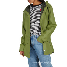 Hooded stylish outdoor waterproof PU rain coats green for women clothings